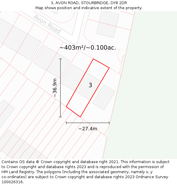 3, AVON ROAD, STOURBRIDGE, DY8 2DR: Plot and title map