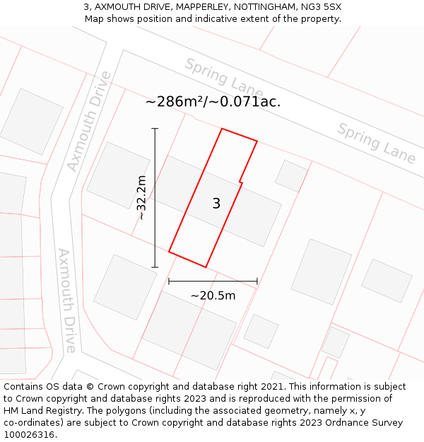 3, AXMOUTH DRIVE, MAPPERLEY, NOTTINGHAM, NG3 5SX: Plot and title map