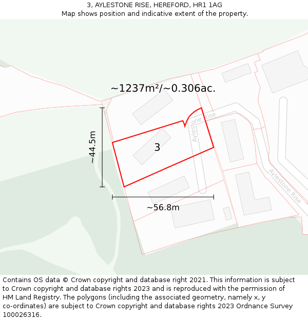 3, AYLESTONE RISE, HEREFORD, HR1 1AG: Plot and title map