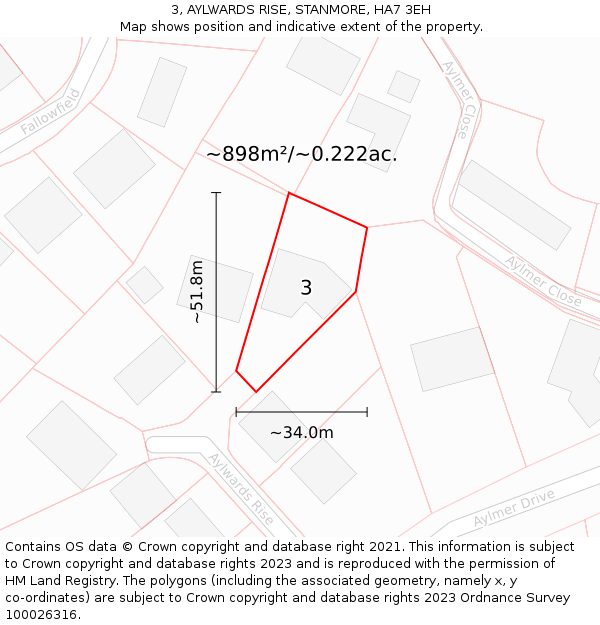 3, AYLWARDS RISE, STANMORE, HA7 3EH: Plot and title map