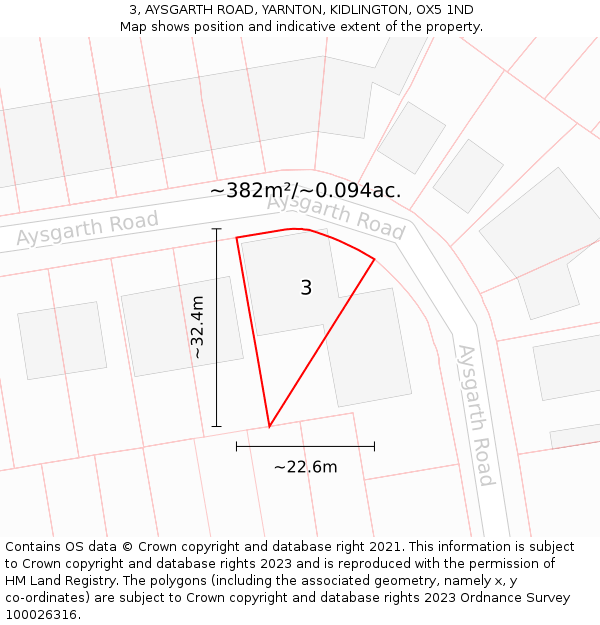 3, AYSGARTH ROAD, YARNTON, KIDLINGTON, OX5 1ND: Plot and title map