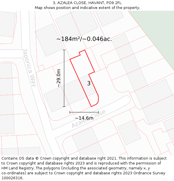 3, AZALEA CLOSE, HAVANT, PO9 2FL: Plot and title map