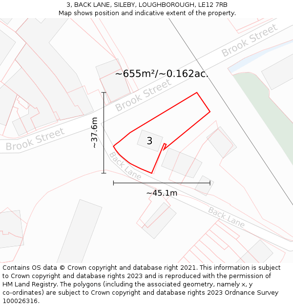 3, BACK LANE, SILEBY, LOUGHBOROUGH, LE12 7RB: Plot and title map