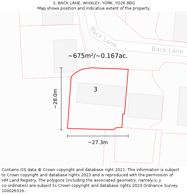 3, BACK LANE, WHIXLEY, YORK, YO26 8BG: Plot and title map