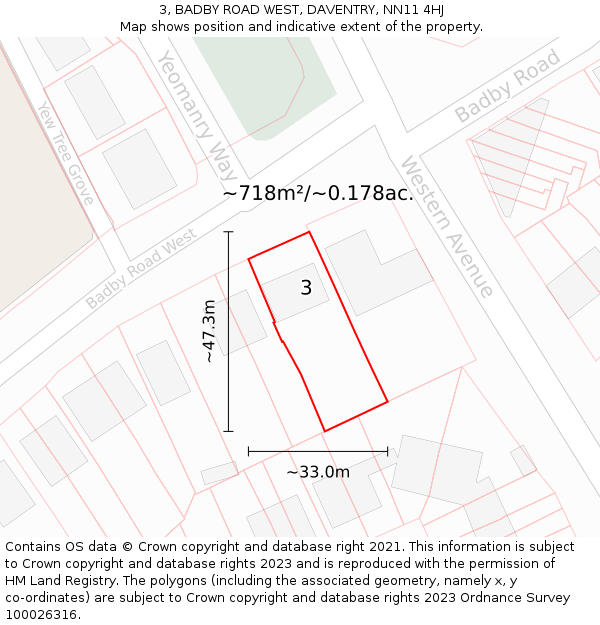 3, BADBY ROAD WEST, DAVENTRY, NN11 4HJ: Plot and title map