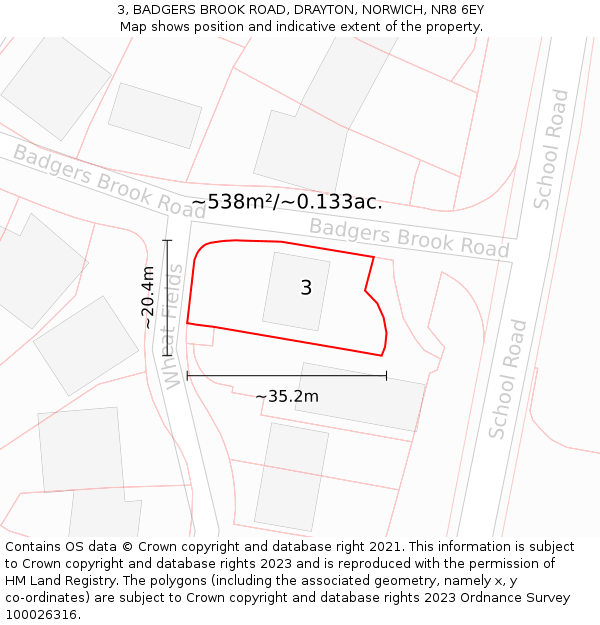 3, BADGERS BROOK ROAD, DRAYTON, NORWICH, NR8 6EY: Plot and title map