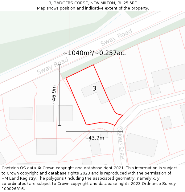 3, BADGERS COPSE, NEW MILTON, BH25 5PE: Plot and title map