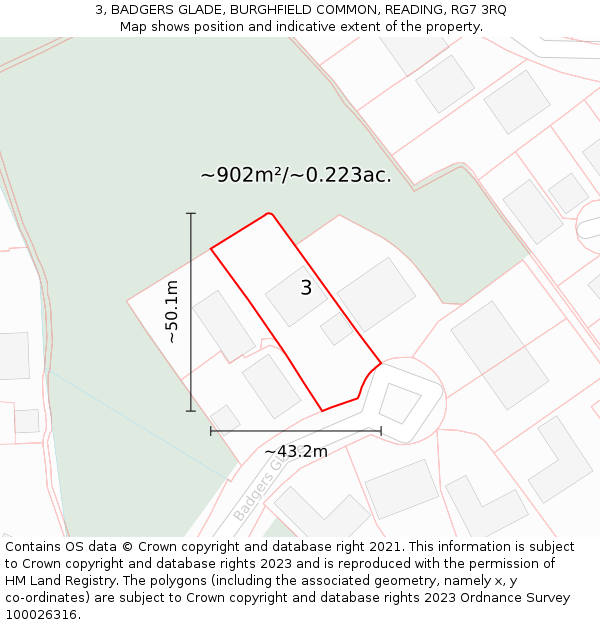 3, BADGERS GLADE, BURGHFIELD COMMON, READING, RG7 3RQ: Plot and title map