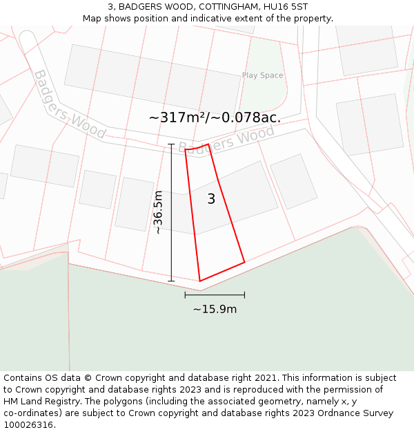 3, BADGERS WOOD, COTTINGHAM, HU16 5ST: Plot and title map