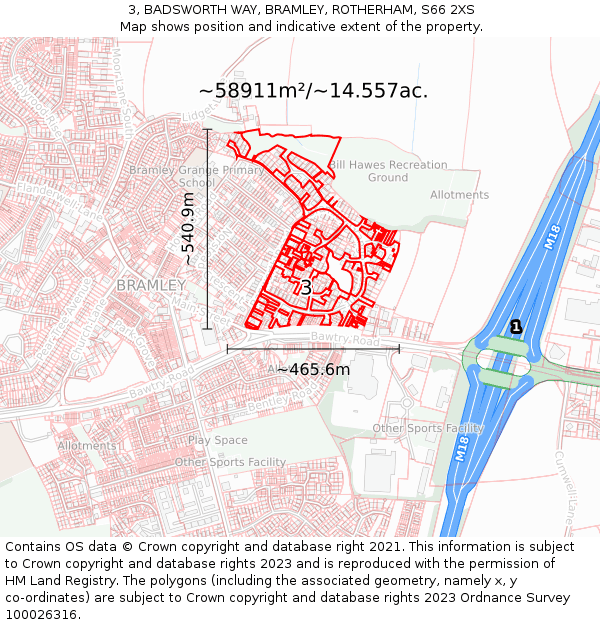 3, BADSWORTH WAY, BRAMLEY, ROTHERHAM, S66 2XS: Plot and title map