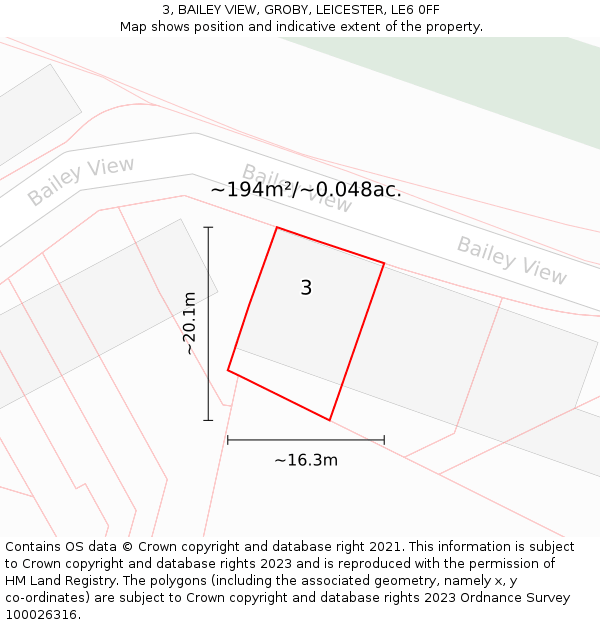 3, BAILEY VIEW, GROBY, LEICESTER, LE6 0FF: Plot and title map