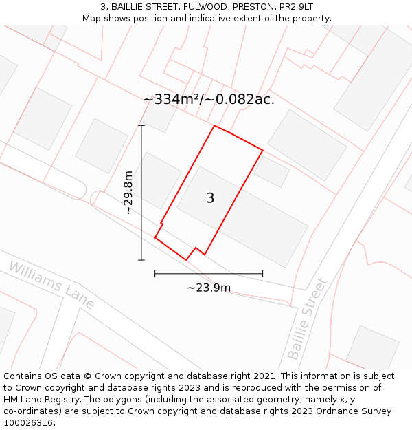 3, BAILLIE STREET, FULWOOD, PRESTON, PR2 9LT: Plot and title map