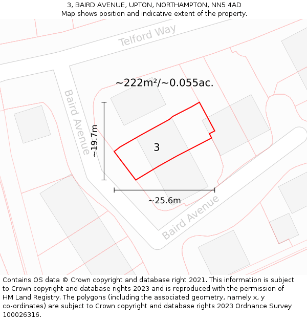 3, BAIRD AVENUE, UPTON, NORTHAMPTON, NN5 4AD: Plot and title map