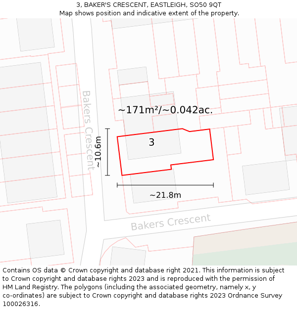 3, BAKER'S CRESCENT, EASTLEIGH, SO50 9QT: Plot and title map