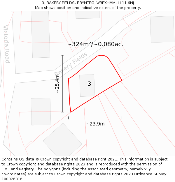 3, BAKERY FIELDS, BRYNTEG, WREXHAM, LL11 6NJ: Plot and title map