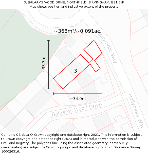 3, BALAAMS WOOD DRIVE, NORTHFIELD, BIRMINGHAM, B31 5HF: Plot and title map