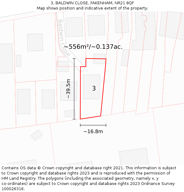 3, BALDWIN CLOSE, FAKENHAM, NR21 8QF: Plot and title map