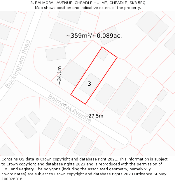 3, BALMORAL AVENUE, CHEADLE HULME, CHEADLE, SK8 5EQ: Plot and title map