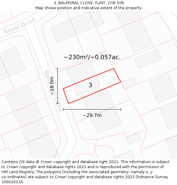 3, BALMORAL CLOSE, FLINT, CH6 5YB: Plot and title map