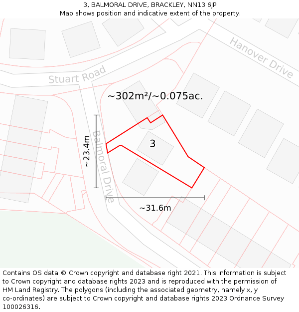 3, BALMORAL DRIVE, BRACKLEY, NN13 6JP: Plot and title map