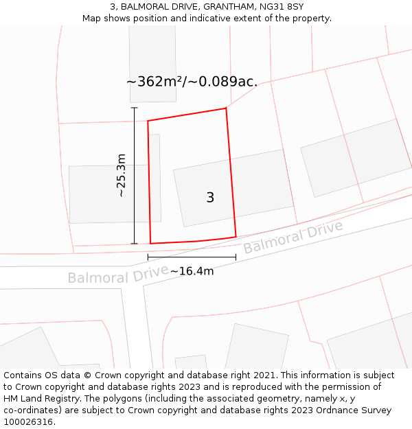 3, BALMORAL DRIVE, GRANTHAM, NG31 8SY: Plot and title map