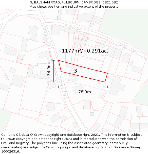 3, BALSHAM ROAD, FULBOURN, CAMBRIDGE, CB21 5BZ: Plot and title map