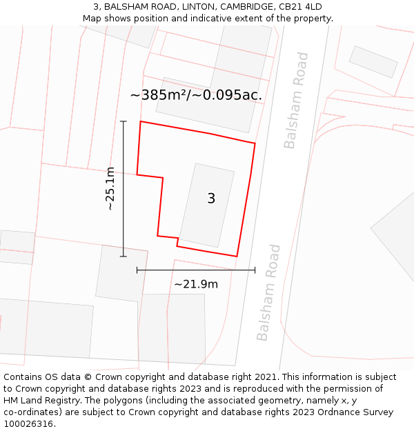 3, BALSHAM ROAD, LINTON, CAMBRIDGE, CB21 4LD: Plot and title map