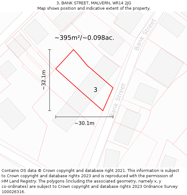 3, BANK STREET, MALVERN, WR14 2JG: Plot and title map