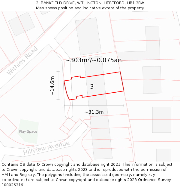 3, BANKFIELD DRIVE, WITHINGTON, HEREFORD, HR1 3RW: Plot and title map