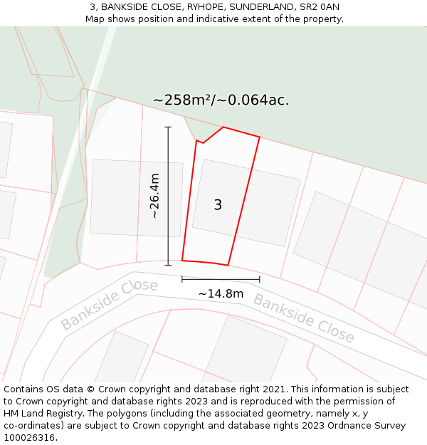 3, BANKSIDE CLOSE, RYHOPE, SUNDERLAND, SR2 0AN: Plot and title map