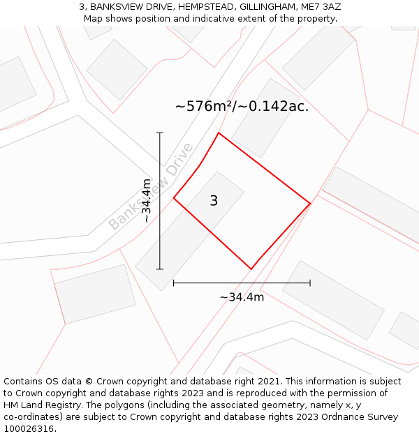 3, BANKSVIEW DRIVE, HEMPSTEAD, GILLINGHAM, ME7 3AZ: Plot and title map
