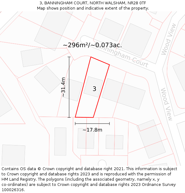 3, BANNINGHAM COURT, NORTH WALSHAM, NR28 0TF: Plot and title map