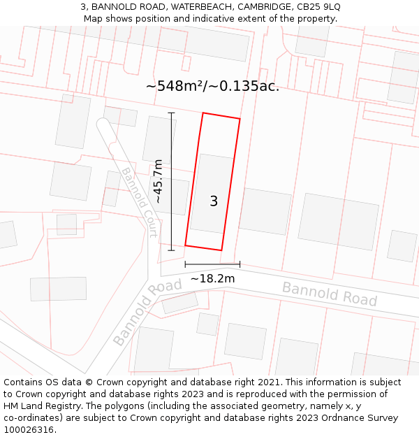 3, BANNOLD ROAD, WATERBEACH, CAMBRIDGE, CB25 9LQ: Plot and title map