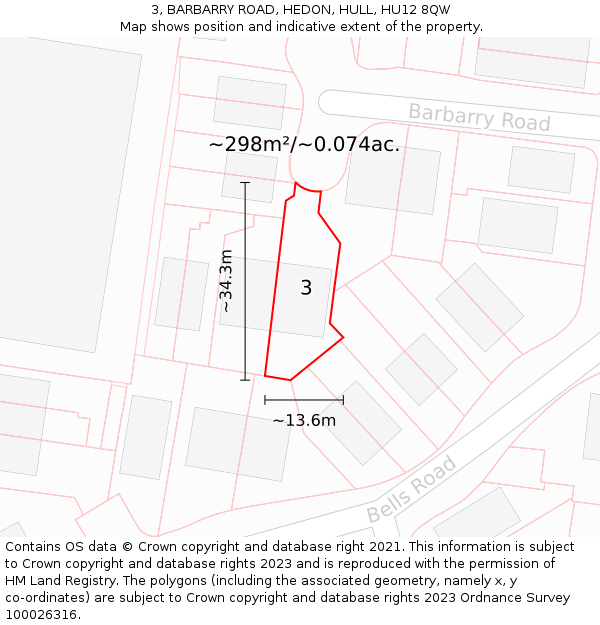 3, BARBARRY ROAD, HEDON, HULL, HU12 8QW: Plot and title map