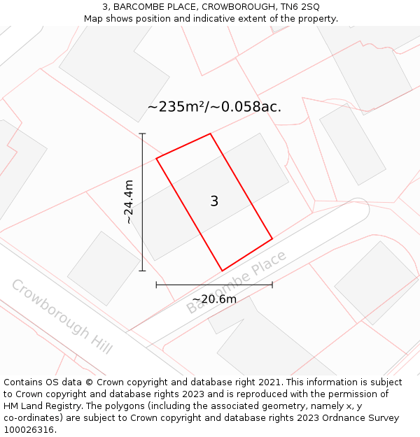 3, BARCOMBE PLACE, CROWBOROUGH, TN6 2SQ: Plot and title map