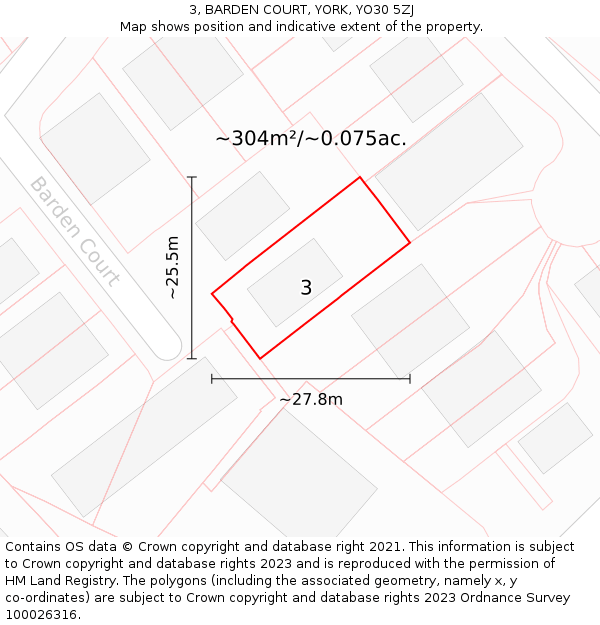 3, BARDEN COURT, YORK, YO30 5ZJ: Plot and title map