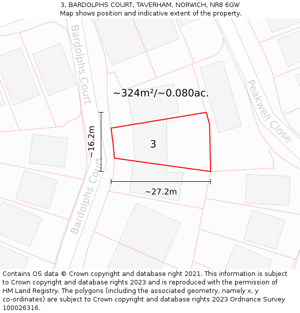 3, BARDOLPHS COURT, TAVERHAM, NORWICH, NR8 6GW: Plot and title map