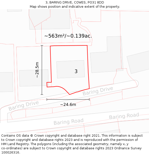 3, BARING DRIVE, COWES, PO31 8DD: Plot and title map