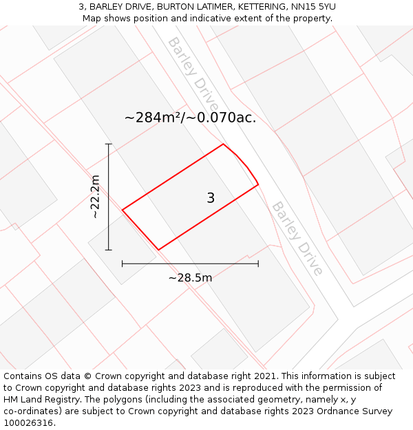 3, BARLEY DRIVE, BURTON LATIMER, KETTERING, NN15 5YU: Plot and title map