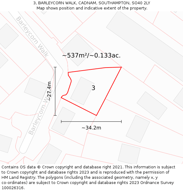 3, BARLEYCORN WALK, CADNAM, SOUTHAMPTON, SO40 2LY: Plot and title map