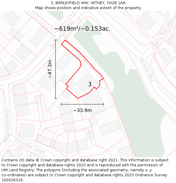 3, BARLEYFIELD WAY, WITNEY, OX28 1AA: Plot and title map