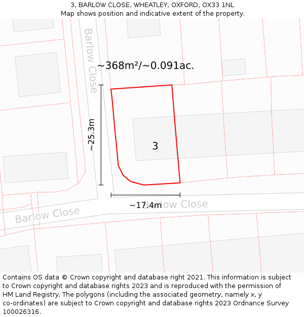 3, BARLOW CLOSE, WHEATLEY, OXFORD, OX33 1NL: Plot and title map