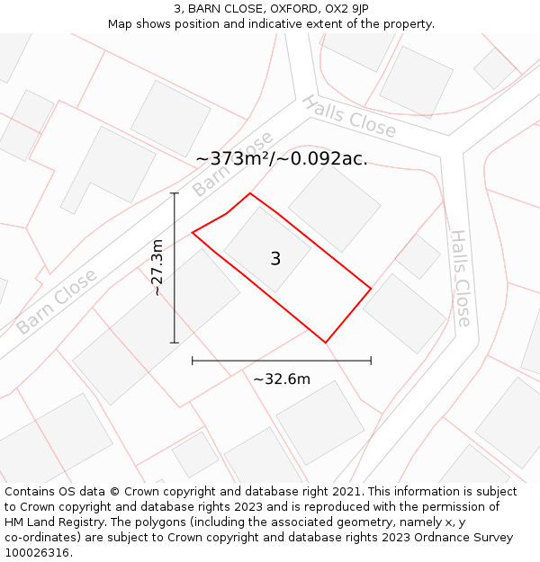 3, BARN CLOSE, OXFORD, OX2 9JP: Plot and title map