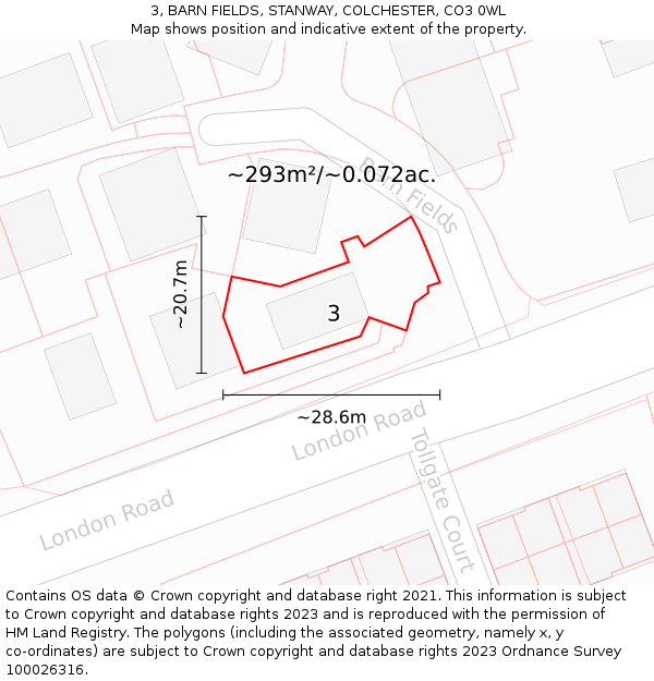 3, BARN FIELDS, STANWAY, COLCHESTER, CO3 0WL: Plot and title map