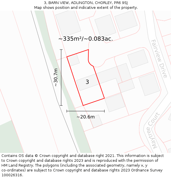 3, BARN VIEW, ADLINGTON, CHORLEY, PR6 9SJ: Plot and title map