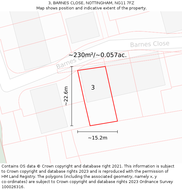 3, BARNES CLOSE, NOTTINGHAM, NG11 7FZ: Plot and title map