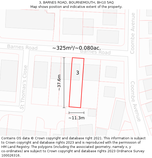 3, BARNES ROAD, BOURNEMOUTH, BH10 5AQ: Plot and title map