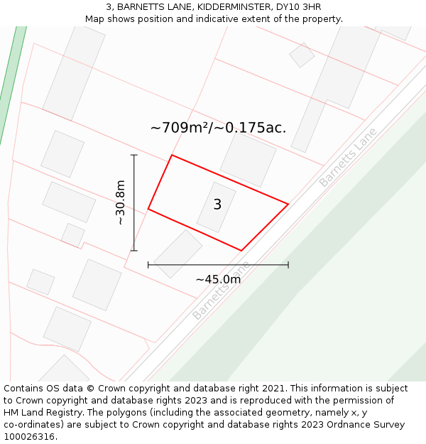 3, BARNETTS LANE, KIDDERMINSTER, DY10 3HR: Plot and title map