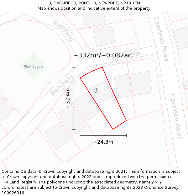 3, BARNFIELD, PONTHIR, NEWPORT, NP18 1TN: Plot and title map