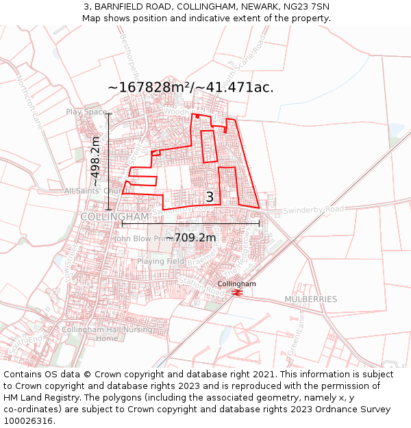 3, BARNFIELD ROAD, COLLINGHAM, NEWARK, NG23 7SN: Plot and title map